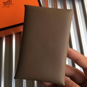 Top Replica Hermes Calvi Card Holder In Taupe Epsom Leather HMS8805S0KI