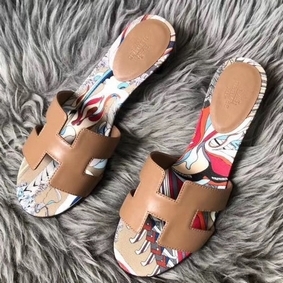 Hermes Camel Swift Oasis Sandals with Botanique Printed Top Replica HMSI40DN9C5