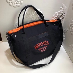 Hermes Canvas Shopping Bag H0734 black Replica HMSA33TU6E0