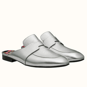 Hermes Catena Mules In Silver Metallic Calfskin Top Replica HMS62KJOR84