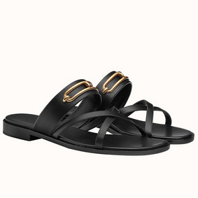 Hermes Claire Sandals In Black Calfskin 1:1 Replica HMSFW4Y07G4
