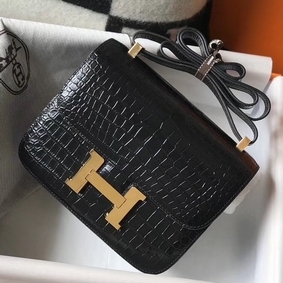Hermes Constance 18 Handmade Bag In Black Embossed Crocodile HMSKRO8USZX
