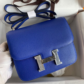 Imitation Hermes Constance 18 Handmade Bag In Blue Electric Chevre Mysore Leather HMSCRB5942E