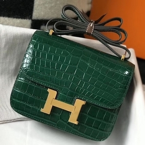 Hermes Constance 18 Handmade Bag In Green Embossed Crocodile HMSSK0CUZX8