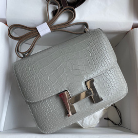 Imitation Hermes Constance 18 Handmade Bag In Grey Matte Alligator Leather HMS7J24388I
