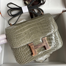 Hermes Constance 18 Handmade Bag In Grey Shiny Alligator Leather Replica HMS9927BMEY