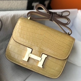 Hermes Constance 18 Handmade Bag In Jaune Poussin Embossed Crocodile 1:1 Replica HMSJG2XXU0Z