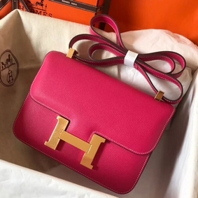Top Replica Hermes Constance 24 Handmade Bag In Rose Red Epsom Leather HMS8FU9N841
