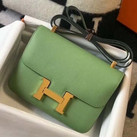 Copy Hermes Constance 24 Handmade Bag In Vert Criquet Epsom Leather HMS8U9H459M
