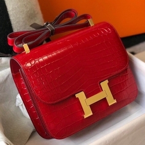 Replica Hermes Constance 24cm Bag In Red Embossed Crocodile HMSPS92523I