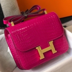 Hermes Constance 24cm Bag In Rose Red Embossed Crocodile 1:1 Replica HMS461AHPH8