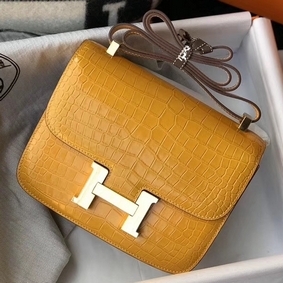Hermes Constance 24cm Bag In Yellow Embossed Crocodile 1:1 Replica HMS856Q2NJ9