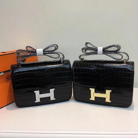 Knockoff Hermes Constance Bag Croco Leather H9978C Black HMS4X9GN966