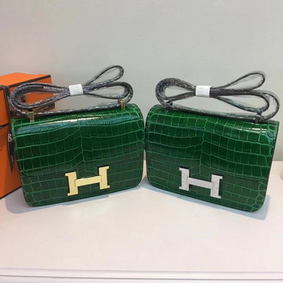 Hermes Constance Bag Croco Leather H9978C Green Top Replica HMS834ZX89B