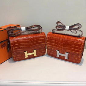 Hermes Constance Bag Croco Leather H9978C Orange 1:1 Replica HMSSYQ1V029