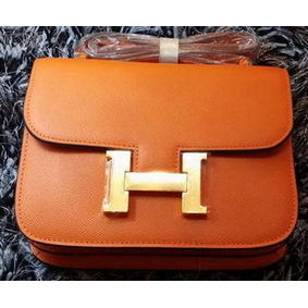 Hermes Constance Bag Litchi Leather H9998 Orange Top Replica HMS9M05F2WO