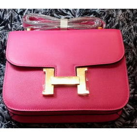 Hermes Constance Bag Litchi Leather H9998 Rose 1:1 Replica HMSGR084YNR