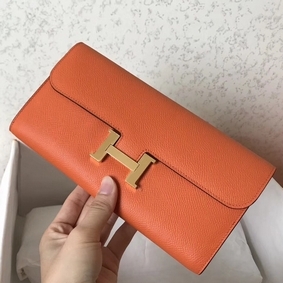 First-class Quality Hermes Constance Long Wallet In Orange Epsom Leather HMSI4AD193G