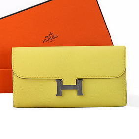 Fake Hermes Constance Long Wallets Original Calfskin Leather A909 Lemon HMS1OEXP1EN