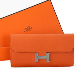 Cheap Hermes Constance Long Wallets Original Calfskin Leather A909 Orange Wallets HMS6F85WJJG