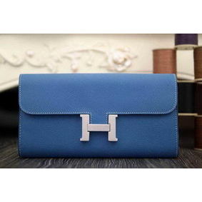 Hermes Constance Long Wallets Original Leather HA909 Blue Wallets Replica HMSH774ZM86