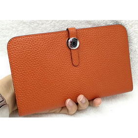 Hermes Dogon Combined Wallet Litchi Leather A508 Orange Replica HMSBVW3GSM8