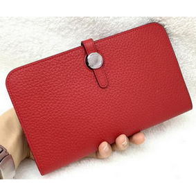 Hermes Dogon Combined Wallet Litchi Leather A508 Red Replica HMS090DO4NW