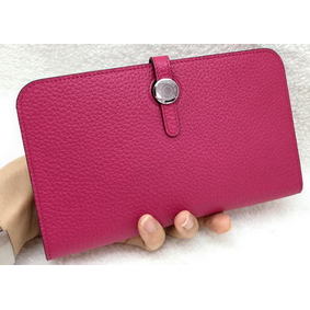 First-class Quality Hermes Dogon Combined Wallet Litchi Leather A508 Rose HMS89YG0J65