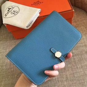 Hermes Dogon Duo Wallet In Blue Jean Leather Replica HMS1AW052KA