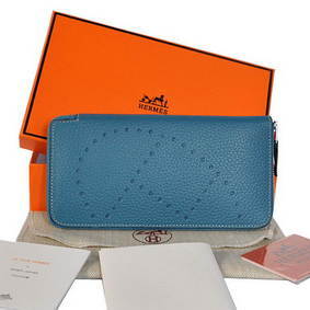 Hermes Evelyn Long Wallet Zip Purse A808 Blue Top Replica HMS5MDZ7XRT