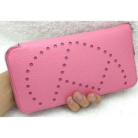 Hermes Evelyn Long Zip Wallet Litchi A808 Pink Top Replica HMS119ET561