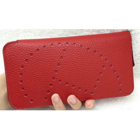 1:1 Replica Hermes Evelyn Long Zip Wallet Litchi A808 Red HMS65QY9WKK