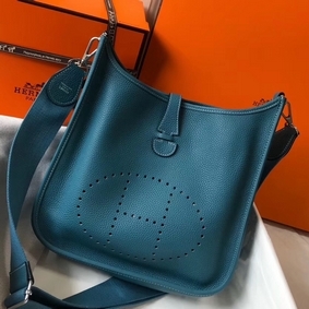 Cheap Hermes Evelyne III 29 PM Bag In Blue Jean Clemence Leather HMS33C489H9