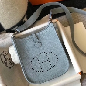 Hermes Evelyne III TPM Bag In Blue Lin Clemence Leather HMSPC0D9653