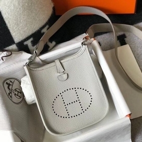 Hermes Evelyne III TPM Bag In Pearl Grey Clemence Leather HMS8HMFB293