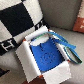 Replica Hermes Evelyne original togo leather mini Shoulder Bag H15698 blue HMS3MZBTQP2