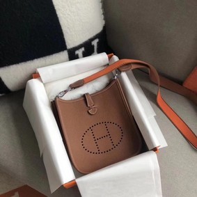 Hermes Evelyne original togo leather mini Shoulder Bag H15698 Camel HMSOWD00265