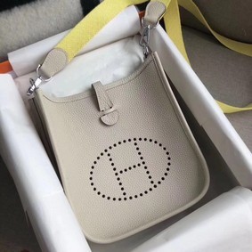 Hermes Evelyne original togo leather mini Shoulder Bag H15698 light gray Top Replica HMSKSL0OV61