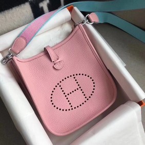 Hermes Evelyne original togo leather mini Shoulder Bag H15698 pink Top Replica HMSY9D1KBPP