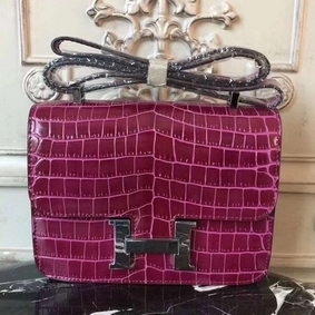 Hermes Fuchsia Constance MM 24cm Crocodile Bag HMS7125R63Z