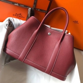 Knockoff Hermes Garden Party 30 Bag In Bordeaux Taurillon Leather HMS7QHN493V