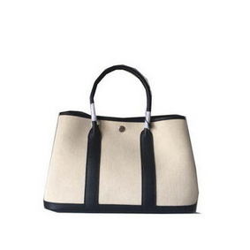 Hermes Garden Party 30CM Bag Canvas Leather H11S Black&White HMS7125R63Z