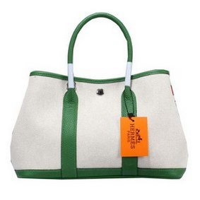 Hermes Garden Party 30cm Tote Bag Canvas Green HMSO2GO12R8