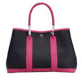 Imitation Hermes Garden Party 30cm Tote Bags Grainy Leather Black&Rose HMS1R125AU2