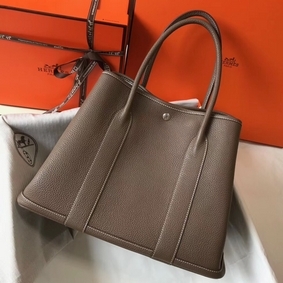 Hermes Garden Party 36 Bag In Taupe Clemence Leather Replica HMSE6B8F1MS