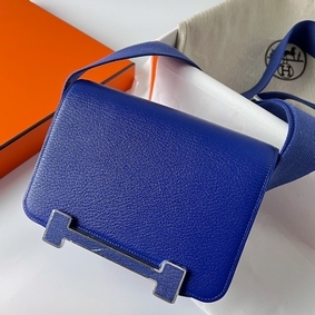 Knockoff Hermes Geta Handmade Bag In Blue Electric Chevre Mysore Leather HMSJJO9AWS4
