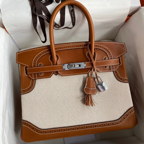 First-class Quality Hermes Ghillies Birkin 30cm Limited-edition Bag In Toile & Gold Swift Leather HMS5QSVUBGT