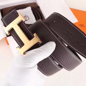 Hermes H Belt Buckle & Chocolate Clemence 32 MM Strap Top Replica HMS7WZCQX0G
