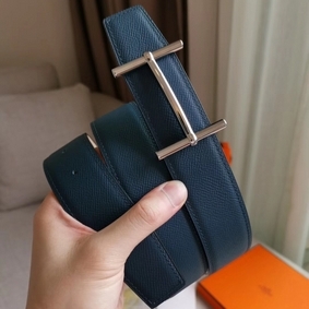 Hermes H d'Ancre Reversible Belt In Blue/White Epsom Leather Replica HMSQLEWFFVW