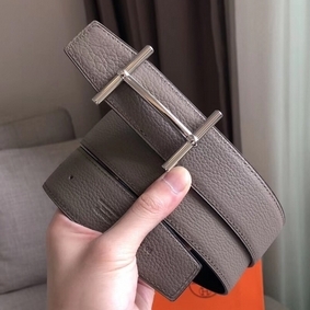 Replica Hermes H d'Ancre Reversible Belt In Grey/Noir Leather HMS7LRXP6I8